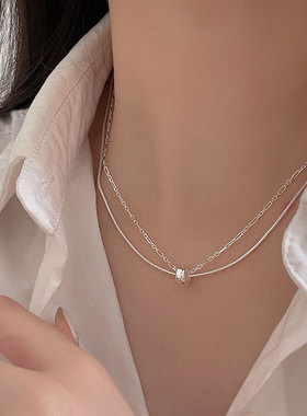 持恒S925纯银双层叠戴小众转运珠项链女简约冷淡风网红个性锁骨链