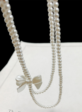 蝴蝶结珍珠叠戴短款项链