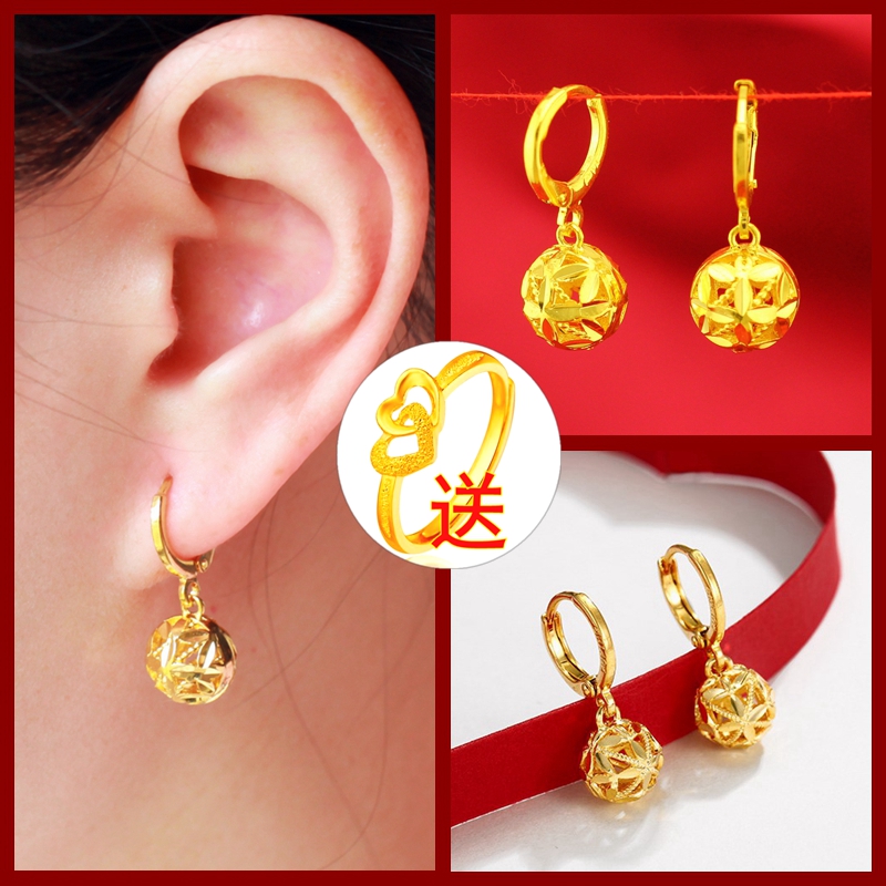久不掉色送妈妈沙金鸡心珠子耳环