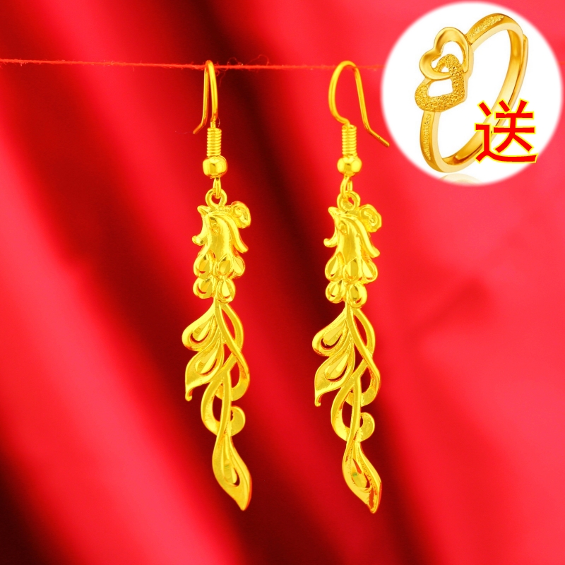 时尚不掉色镀24K黄金999足金色新婚新娘耳环凤凰孔雀越南沙金耳环