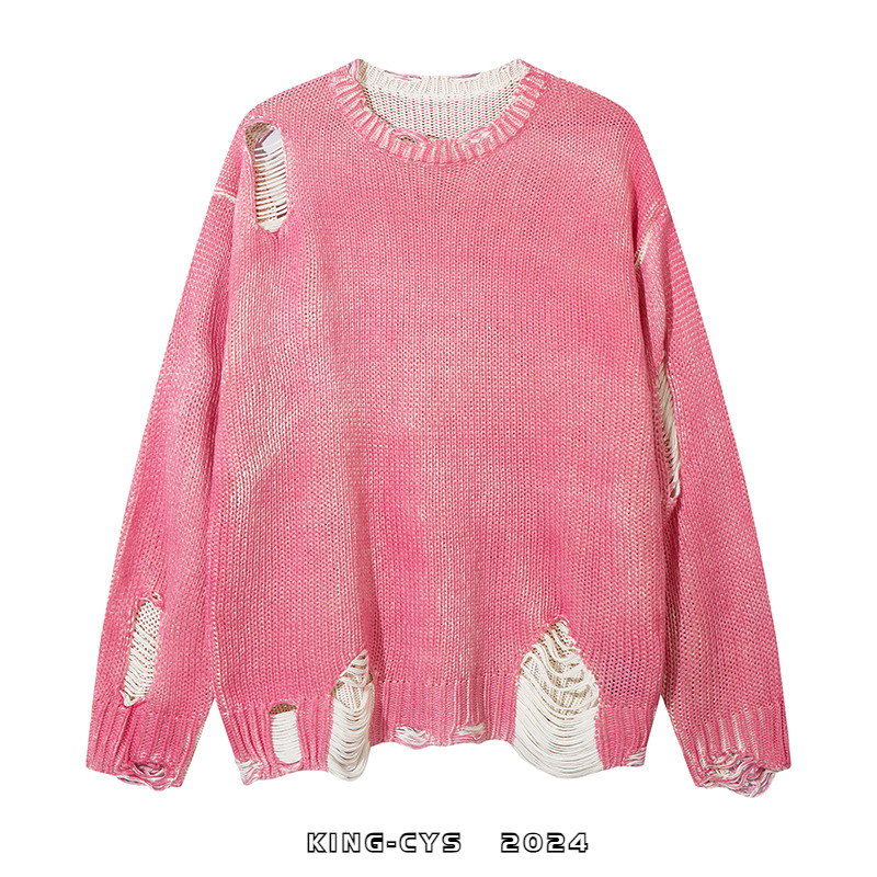 美式潮流不规则破烂洞针织衫毛衣