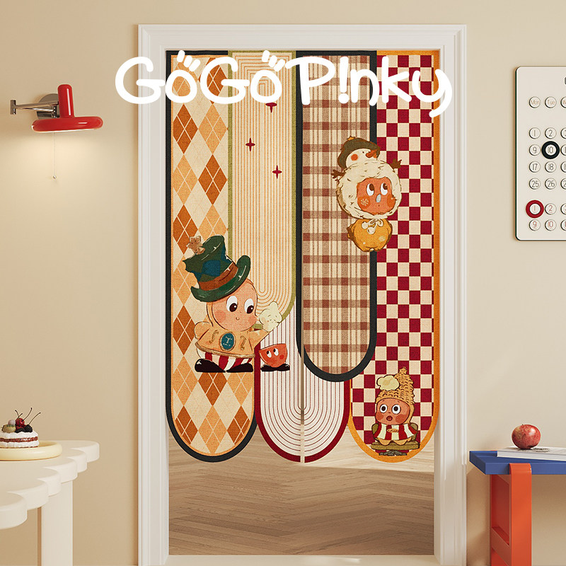 创意可爱红色喜庆新年氛围感卡通门帘家用入户玄关防风帘子免打孔