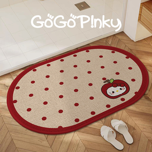 凯蒂猫浴室垫卫生间厕所淋浴间门口仿亚麻编织吸水地垫防滑脚垫子