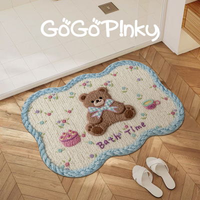 韩系可爱少女风仿亚麻编织浴室地垫吸水防滑卫生间厕所门口脚垫子