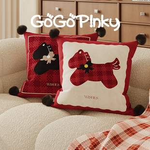 红色马年装饰抱枕家用卧室床头靠背垫可拆洗抱枕套办公室午休腰枕