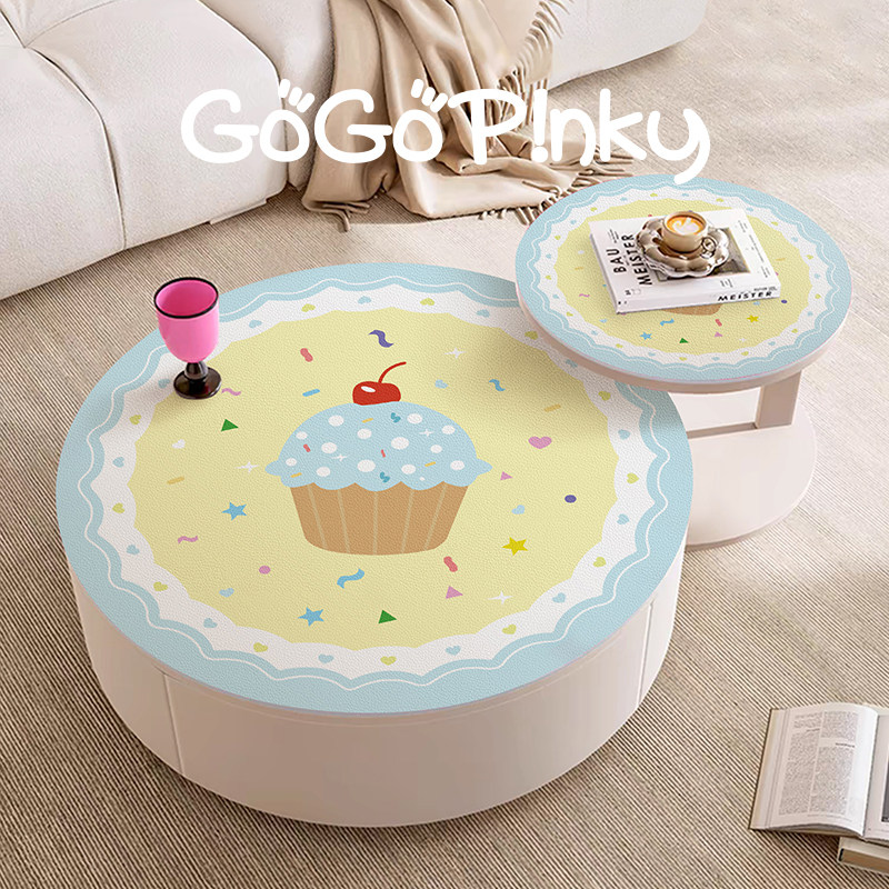 可爱韩系少女风家用客厅皮革圆形茶几垫出租房间装饰桌垫防水防尘,居家布艺,茶几垫,淘宝优惠券,粉丝福利购,淘宝优惠卷
