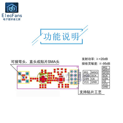 NRF24L01+PA+LNA无线透传模块 1100米超远距离 发射接收板 送天线