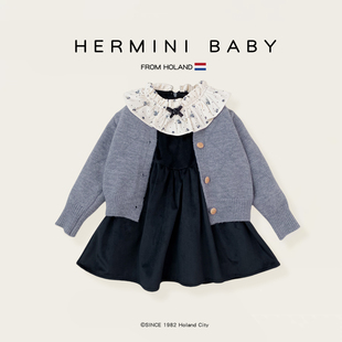 HERMINI女童套装2025秋冬新款女宝宝洋气针织开衫连衣裙二件套装