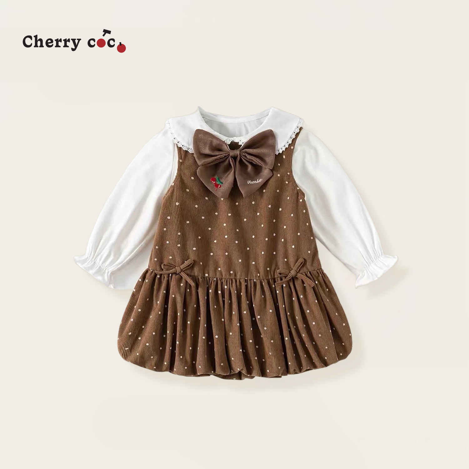 Cherrycoco女童套装秋冬新款女宝宝洋气灯芯绒裙子翻领衬衫三件套