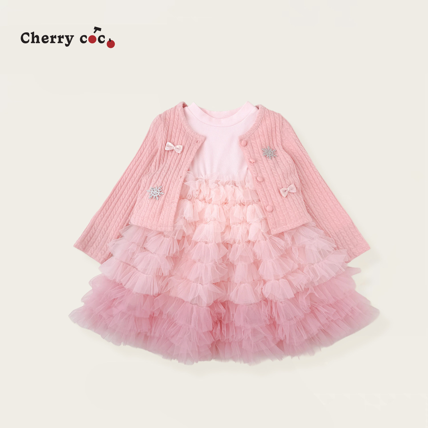 Cherrycoco女童套装秋冬新款女宝宝甜美外套连衣裙纱裙二件套装