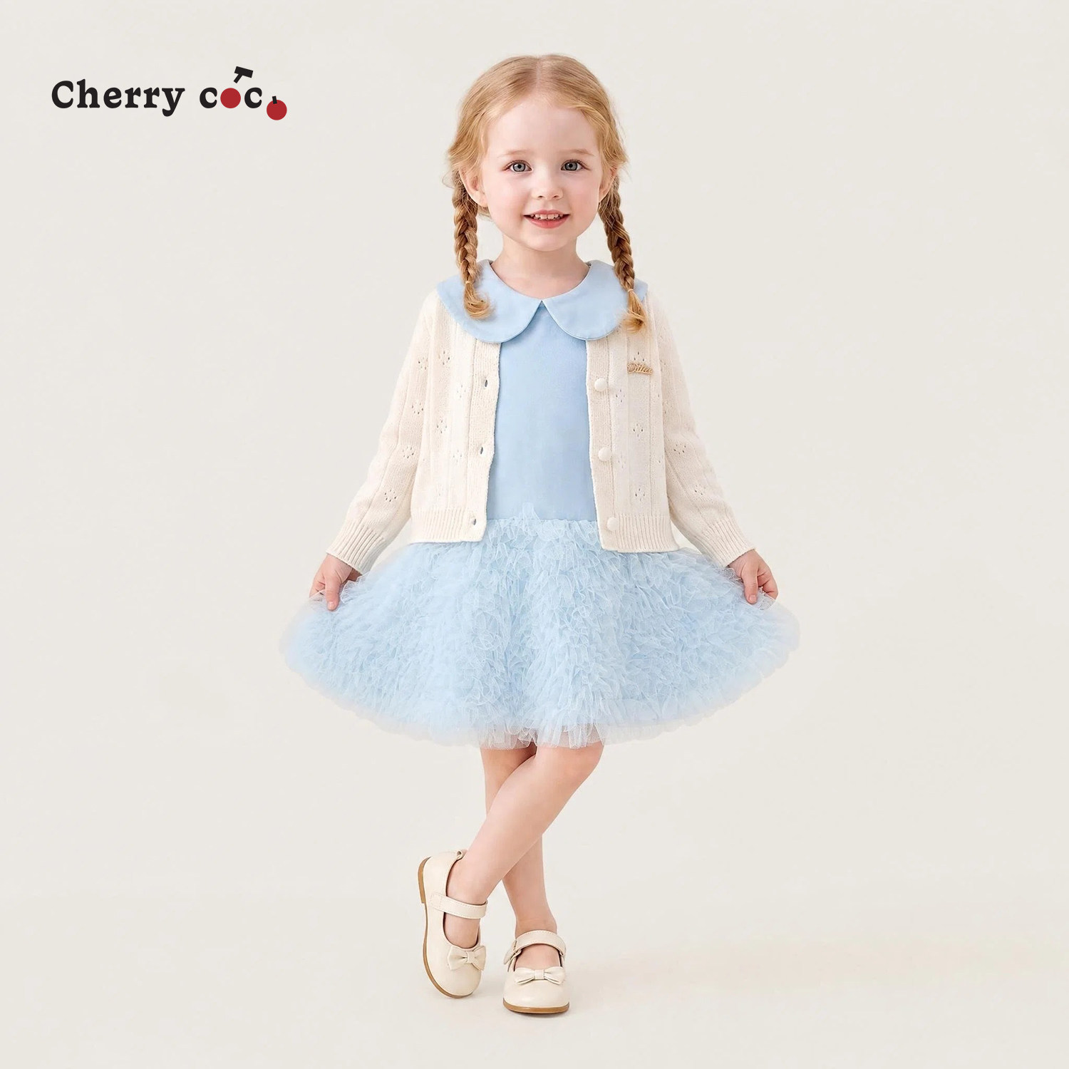 Cherrycoco女童套装秋冬新款女宝宝甜美芭蕾风公主背心裙二件套