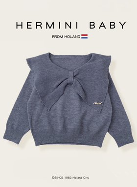 HERMINI女童毛衣2025秋冬新款女宝宝学院风大蝴蝶结洋气针织衫潮