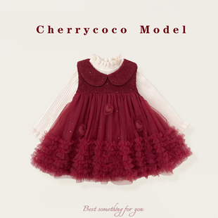 CHERRYCOCO女童套装2025秋冬新款女宝宝甜美二件套公主毛呢纱裙