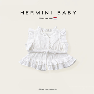 HERMINI女童夏季新款套装宝宝韩版精致蕾丝短袖上衣短裤二件套装