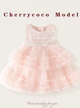 CHERRYCOCO女童连衣裙夏季新款女宝宝公主裙儿童网纱蓬蓬裙背心裙