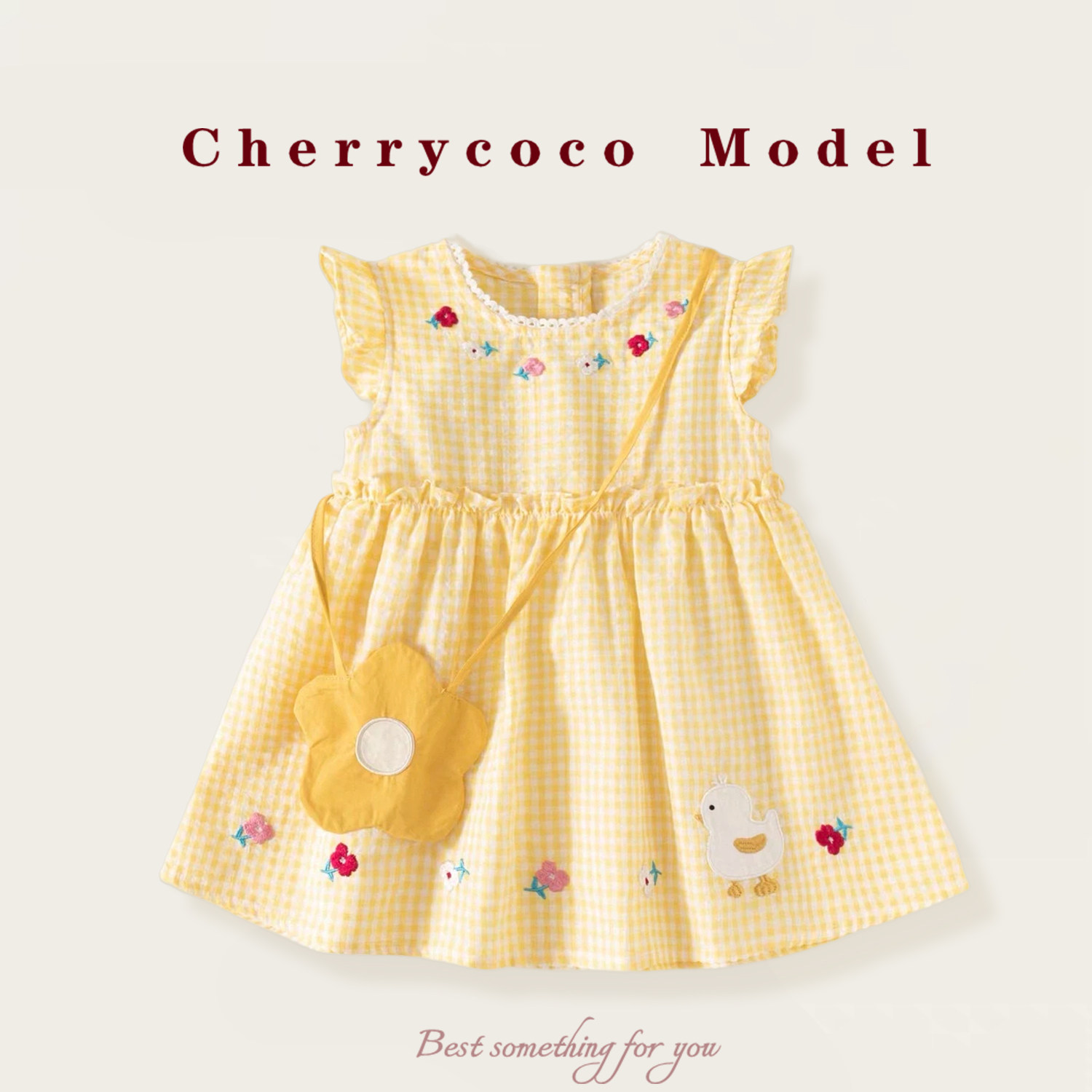 CHERRYCOCO女童连衣裙夏装新款女宝宝可爱甜美格子背心裙棉布裙