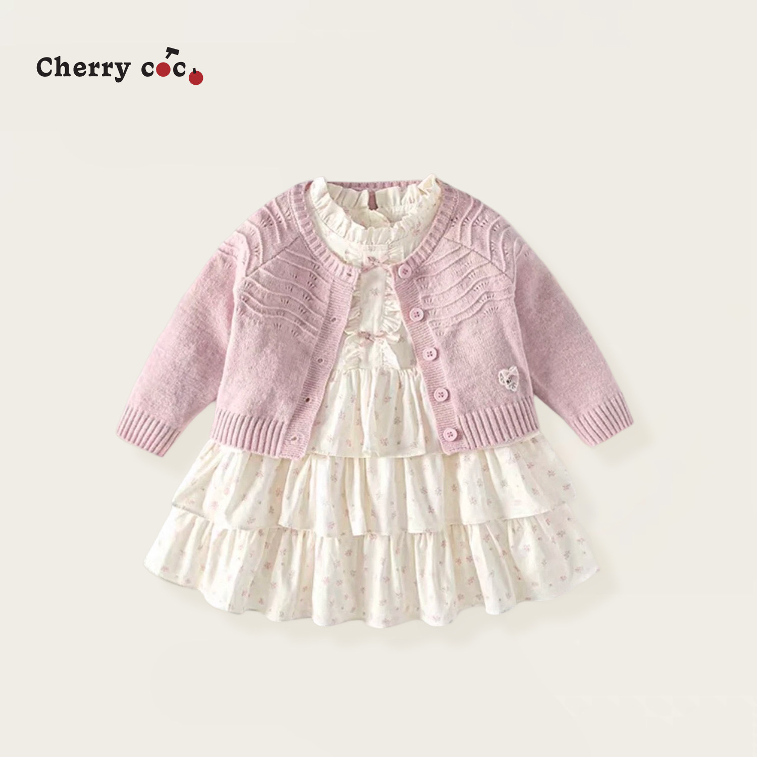 Cherrycoco女童套装秋冬新款女宝宝洋气针织毛衣外套碎花蛋糕裙子