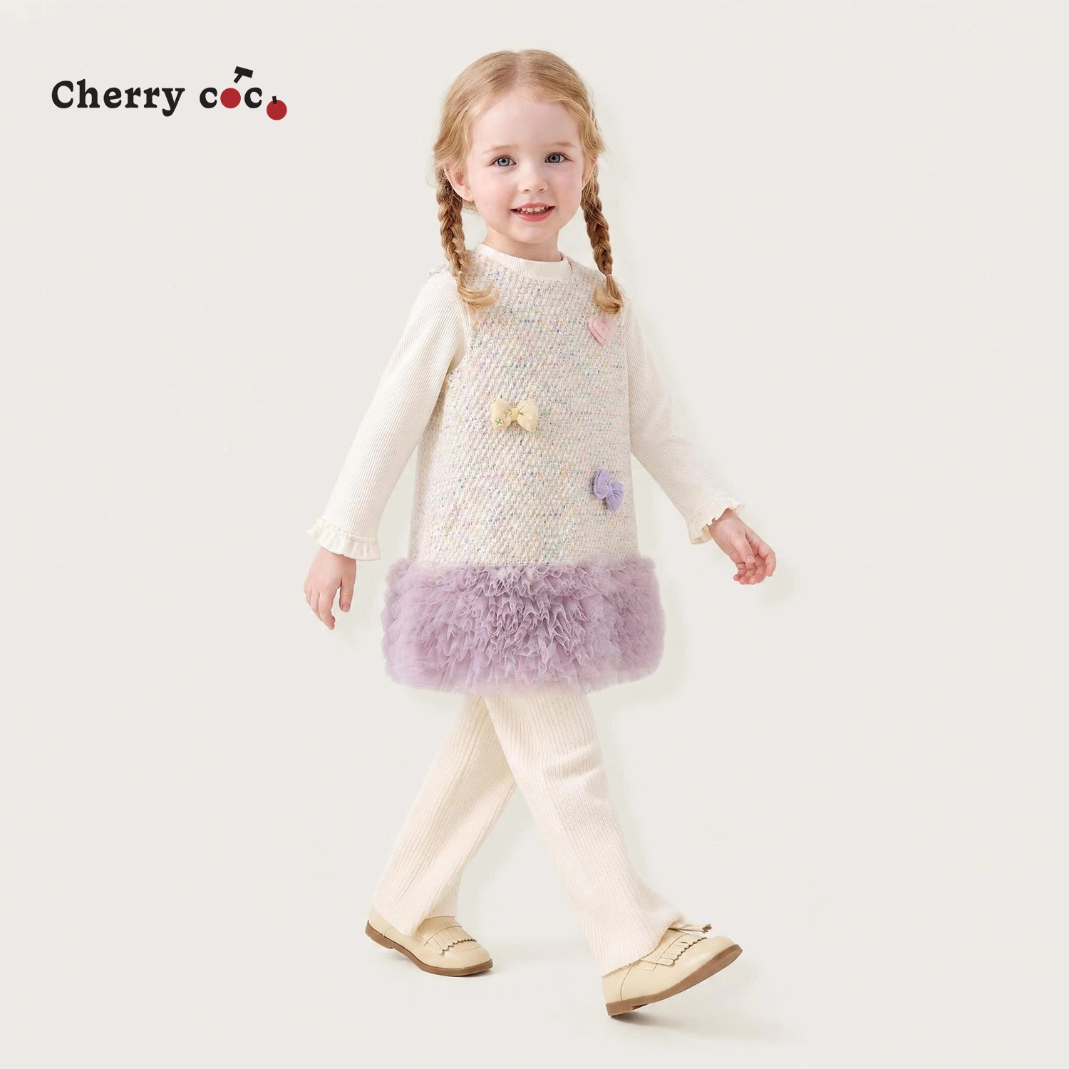 Cherrycoco女童套装秋冬新款女宝宝甜美可爱小香风背心裙二件套装