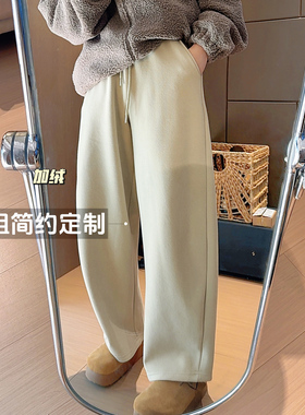 2025秋冬新款加绒加厚抽绳斜纹弯刀裤女高腰显瘦宽松阔腿休闲裤