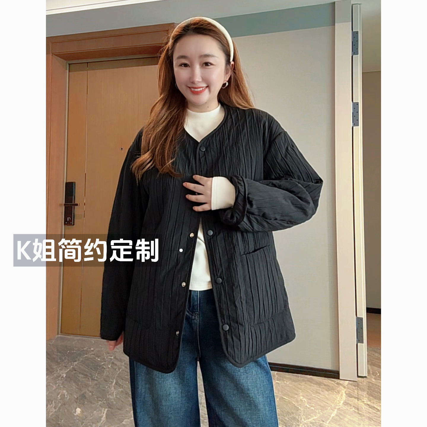 GTNER 2025新款百搭圆领单排扣棉服外套女秋冬宽松休闲棉衣上衣