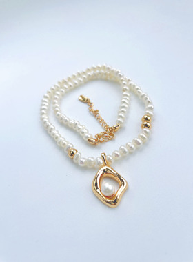 ZHAZHA韩国新款时髦精致轻奢珍珠纯银天然巴洛克气质项链颈链短款