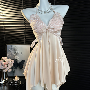 蝶梦*性感睡衣女士蕾丝吊带睡裙大码纯欲风冰丝睡裙带胸垫高级感