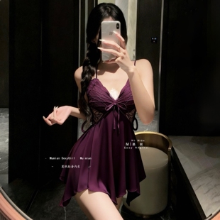 慕眠 性感睡衣女士绝美战袍带胸垫小胸纯欲风蕾丝吊带睡裙 春夏季