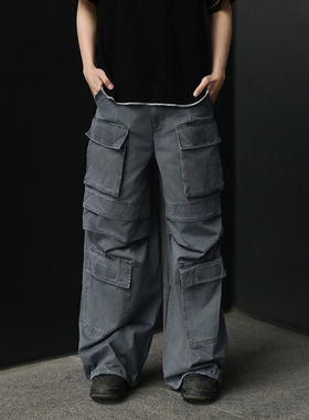 BPCALL25SS 手雷长裤纯棉水洗做旧多口袋抽绳伞兵裤设计男女通款