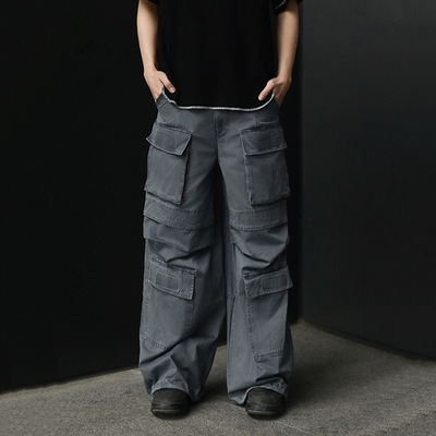 BPCALL25SS 手雷长裤纯棉水洗做旧多口袋抽绳伞兵裤设计男女通款