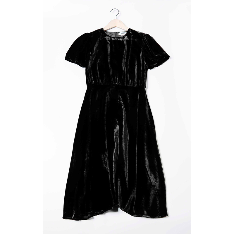 『D2479』篙档好货!黑色丝绒收腰连衣裙 大美单品!XS/S买三送一