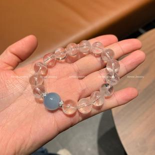 提升自信生日礼物 水晶手串 蓝屿 天然海蓝宝高品雪花幽灵设计款