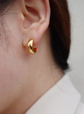 AimeeDesign 黄铜镀18k金欧美高级感isn小众光面气质圆圈半圆耳环