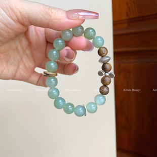 禅悦丨天然湖水绿和田玉手串设计款奇楠沉香 生日礼物女