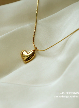 AimeeDesign 镀18k金爱心桃心百搭光面项链女ins锁骨链小众设计感