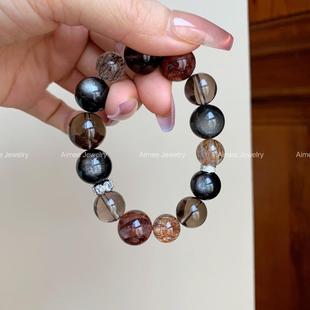 原创设计 纯天然真水晶手串设计款 沙丘 暗黑系贵气招财黑金超七