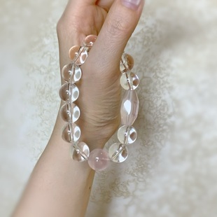 AimeeDesign 招桃花大颗14mm手串甜美学生 天然粉水晶白水晶设计款