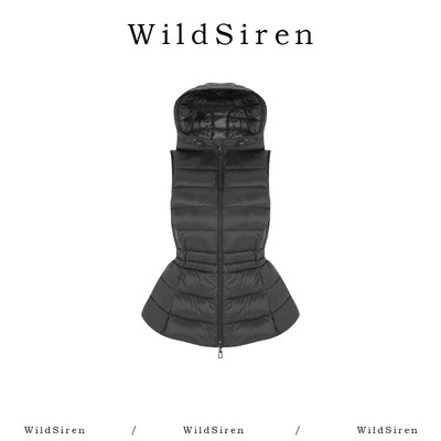 【Wildsiren】秋冬连帽女款加长保暖排骨羽绒马甲370132