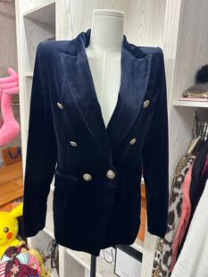 韩国正品金丝绒天鹅绒西装外套修身双排扣金扣
