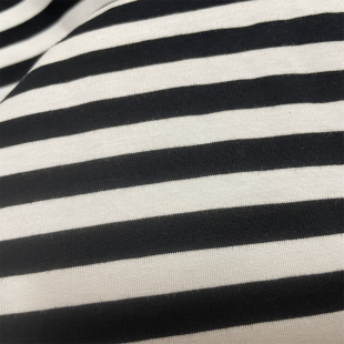 经典黑白色条纹弹力纯棉针织布料柔软短袖T恤打底衫服装面料1厘米