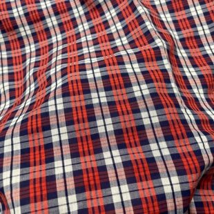 红白蓝色格子纯棉布料柔软百搭男女衬衫连衣裙子服装面料手工DIY