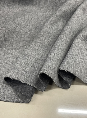 高档灰色斜纹加厚双面羊毛布料男女款大衣外套高定服装面料秋冬