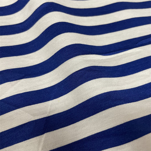 优质丝光棉纯棉针织布料海军蓝白色条纹薄款短袖T恤服装面料1cm