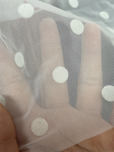 纯白色波点点植绒软网纱布料垂感圆点连衣裙婚纱礼服设计师面料
