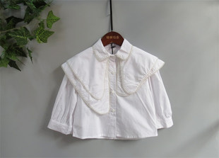 宝儿宝童装纯棉衬衫女童春秋款长袖上衣中小童洋气不对称大领衬衣