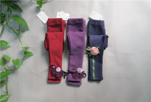 妹妹鱼童装打底裤女童加薄绒纯棉加厚打底裤子077订花朵淑女款