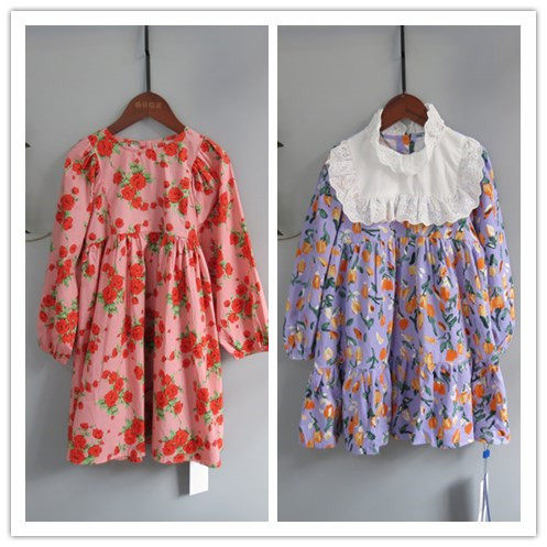 中大童公主裙印花长袖纯棉连衣裙