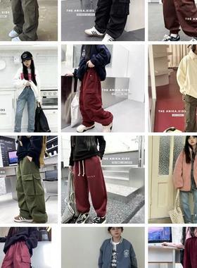 Anika秋冬男女童加绒工装裤韩版中大童加厚保暖休闲长裤安哥拉红