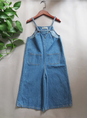 秋冬款巴沙丁丁童装背带裤中大童女童休闲牛仔阔腿裤71037