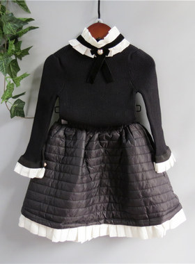 秋冬款宝儿中大童套装连衣裙女童小香风毛衣+夹棉半裙1052108