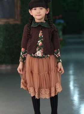 韩国宝儿唯美蕾丝纱裙春秋款童装半身裙中童花边纱裙长裙21099